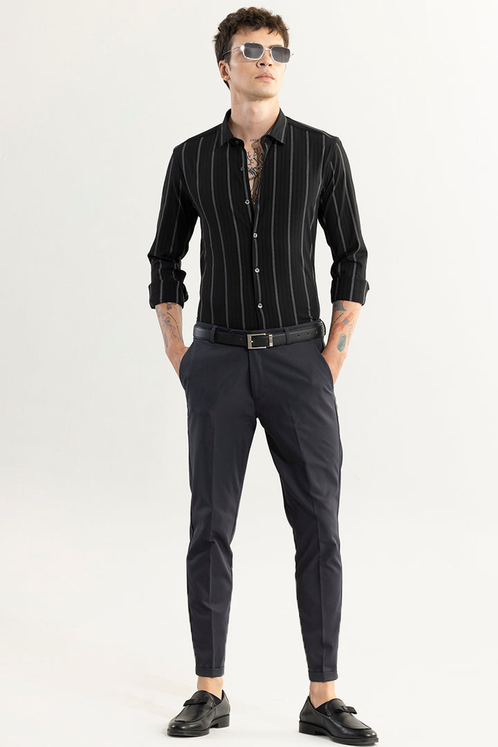 Monochrome Stripe Black Giza Cotton Shirt