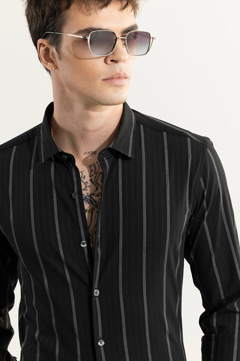 Monochrome Stripe Black Giza Cotton Shirt