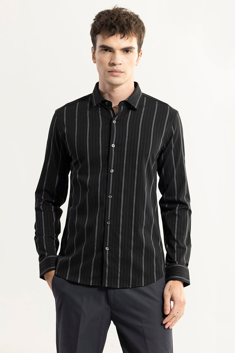 Monochrome Stripe Black Giza Cotton Shirt