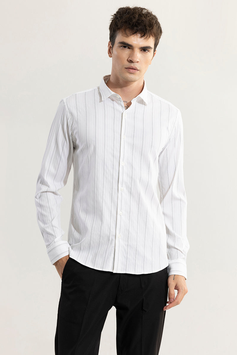 Snowy Stripe White Giza Cotton Shirt