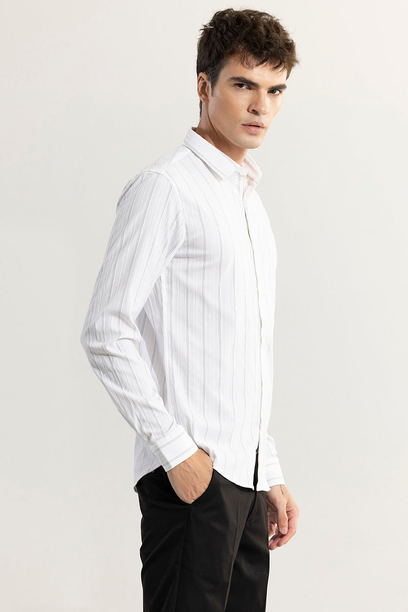 Snowy Stripe White Giza Cotton Shirt