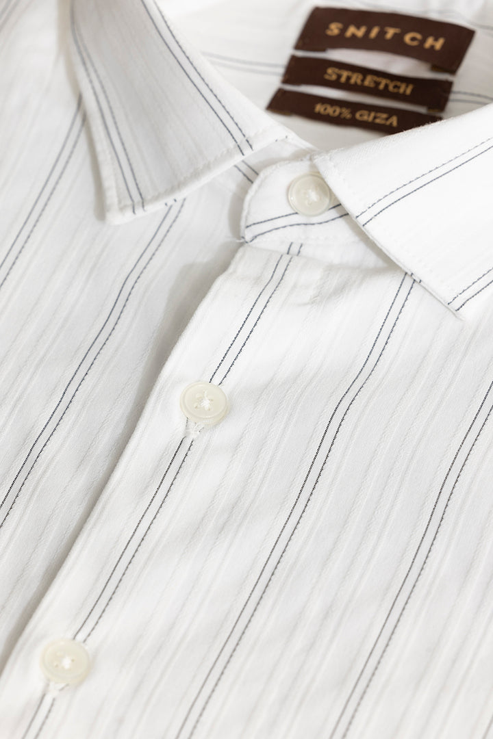 Snowy Stripe White Giza Cotton Shirt