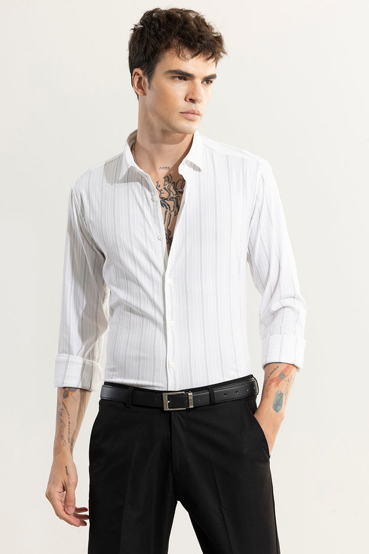 Snowy Stripe White Giza Cotton Shirt