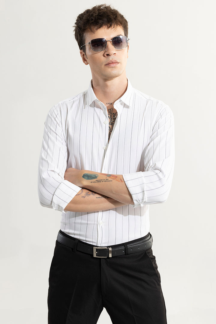 Frosty Striped White Giza Cotton Shirt