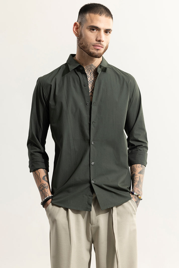 Elegant Monotone Dark Green Shirt