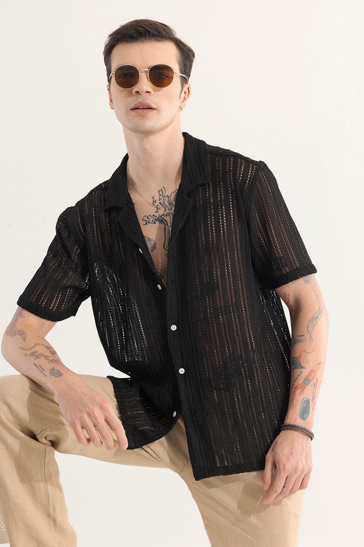 Dotted Stripe Black Hakoba Shirt