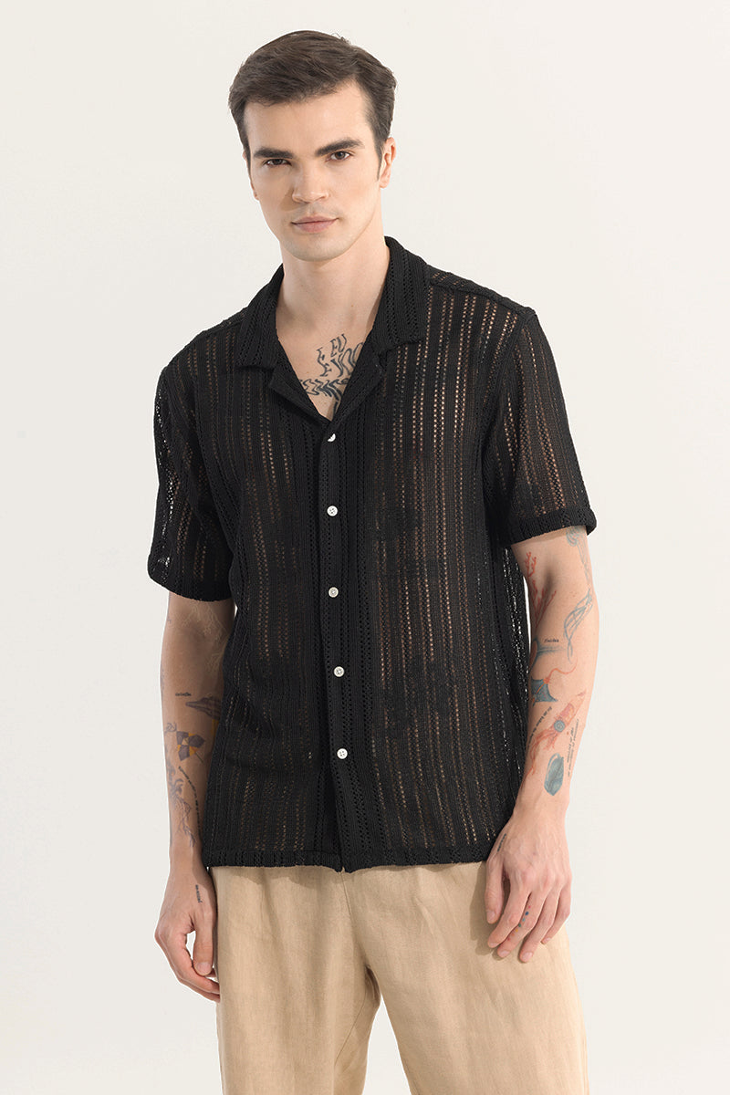 Dotted Stripe Black Hakoba Shirt