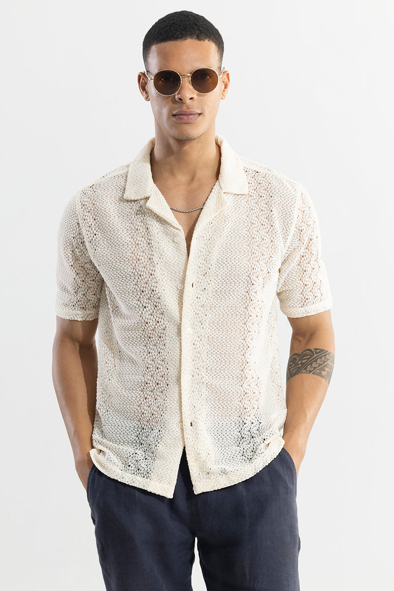 Buy Men's Sonsie Cream Crochet Shirt Online | SNITCH