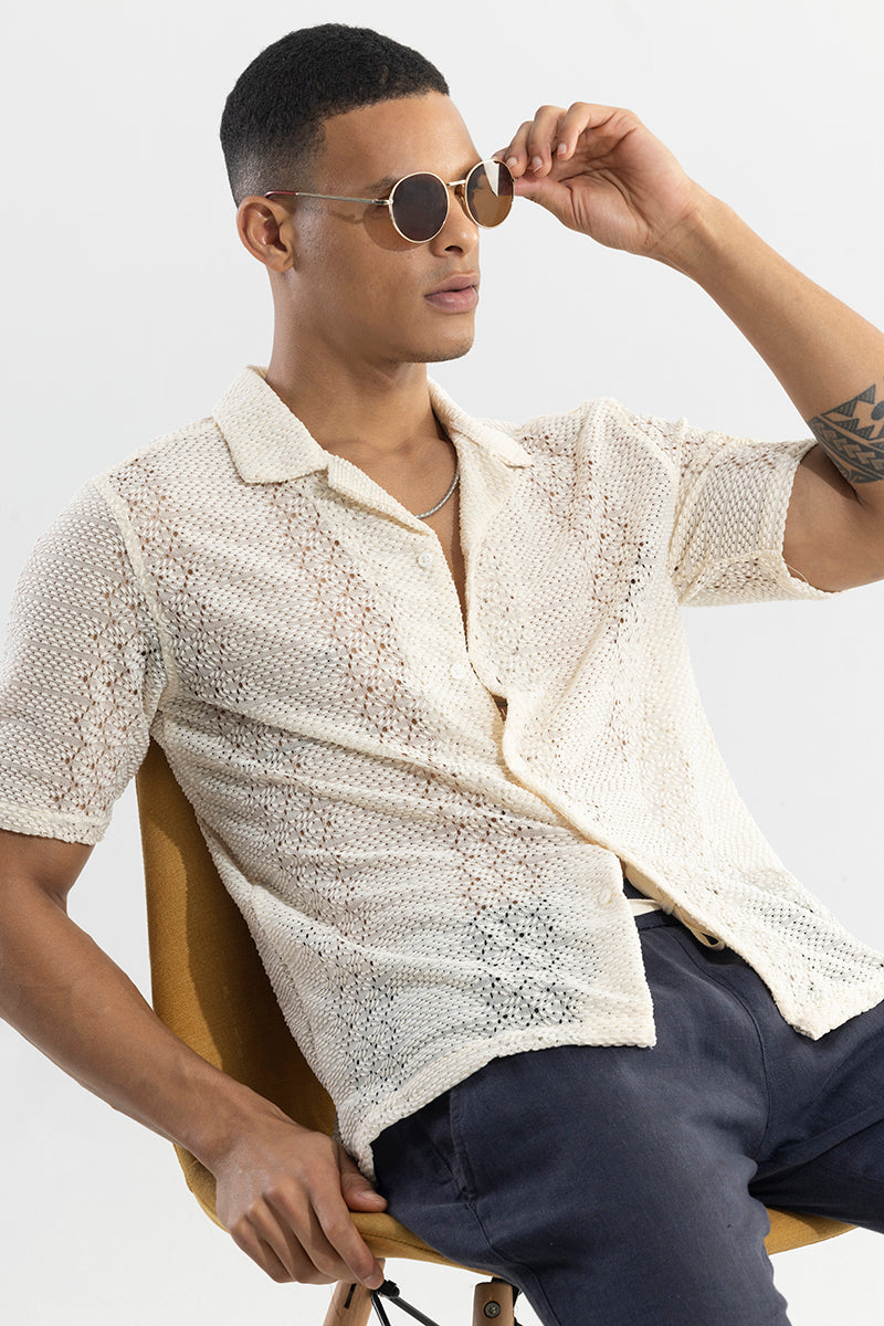 Buy Men's Sonsie Cream Crochet Shirt Online | SNITCH