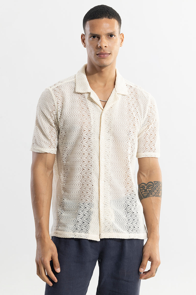 Buy Men's Sonsie Cream Crochet Shirt Online | SNITCH