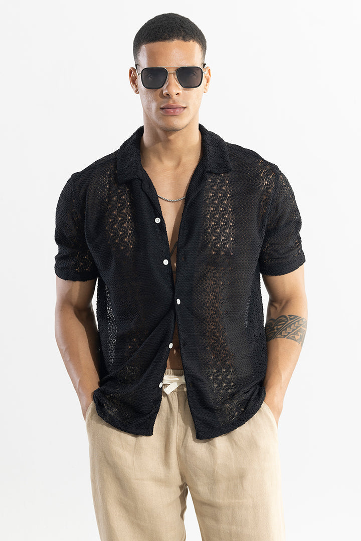 Sonsie Black Crochet Shirt