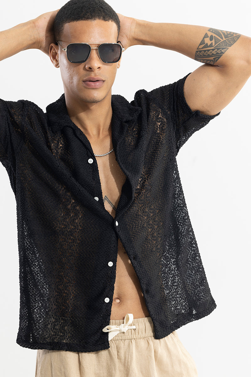 Sonsie Black Crochet Shirt