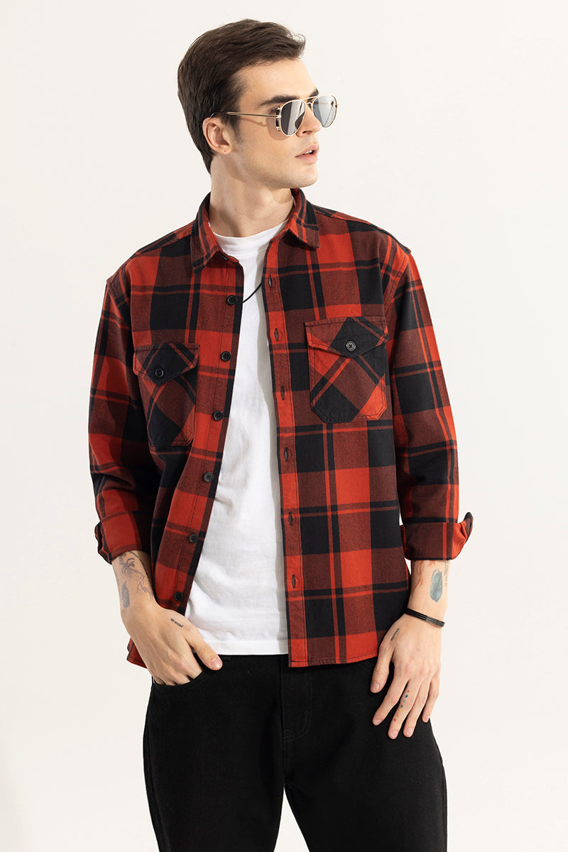 Buy Men's Square Grid Red Checks Shirt Online | SNITCH