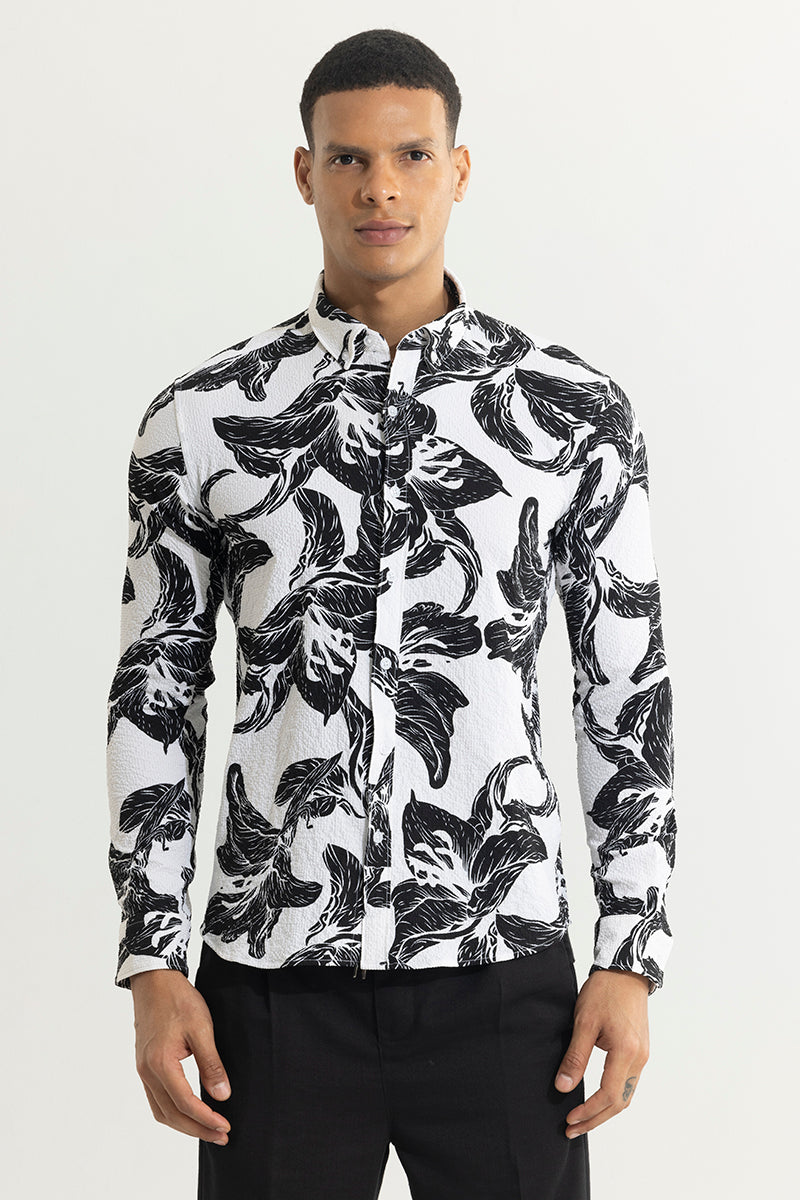 Hibiscus Burst White Seersucker Shirt