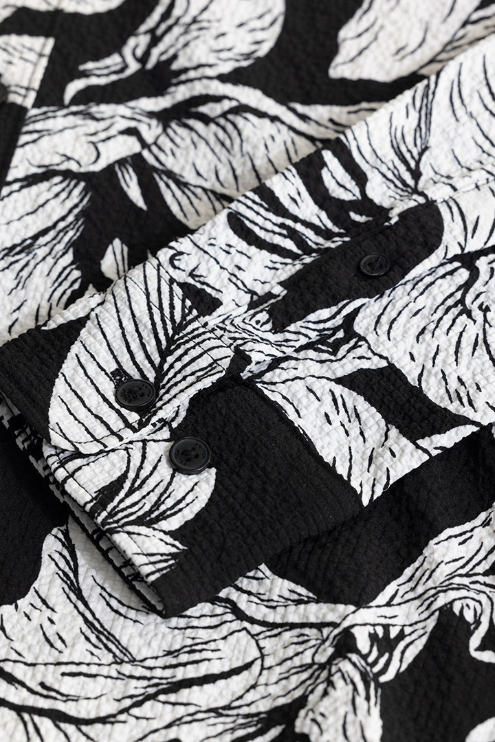 Hibiscus Burst Black Seersucker Shirt