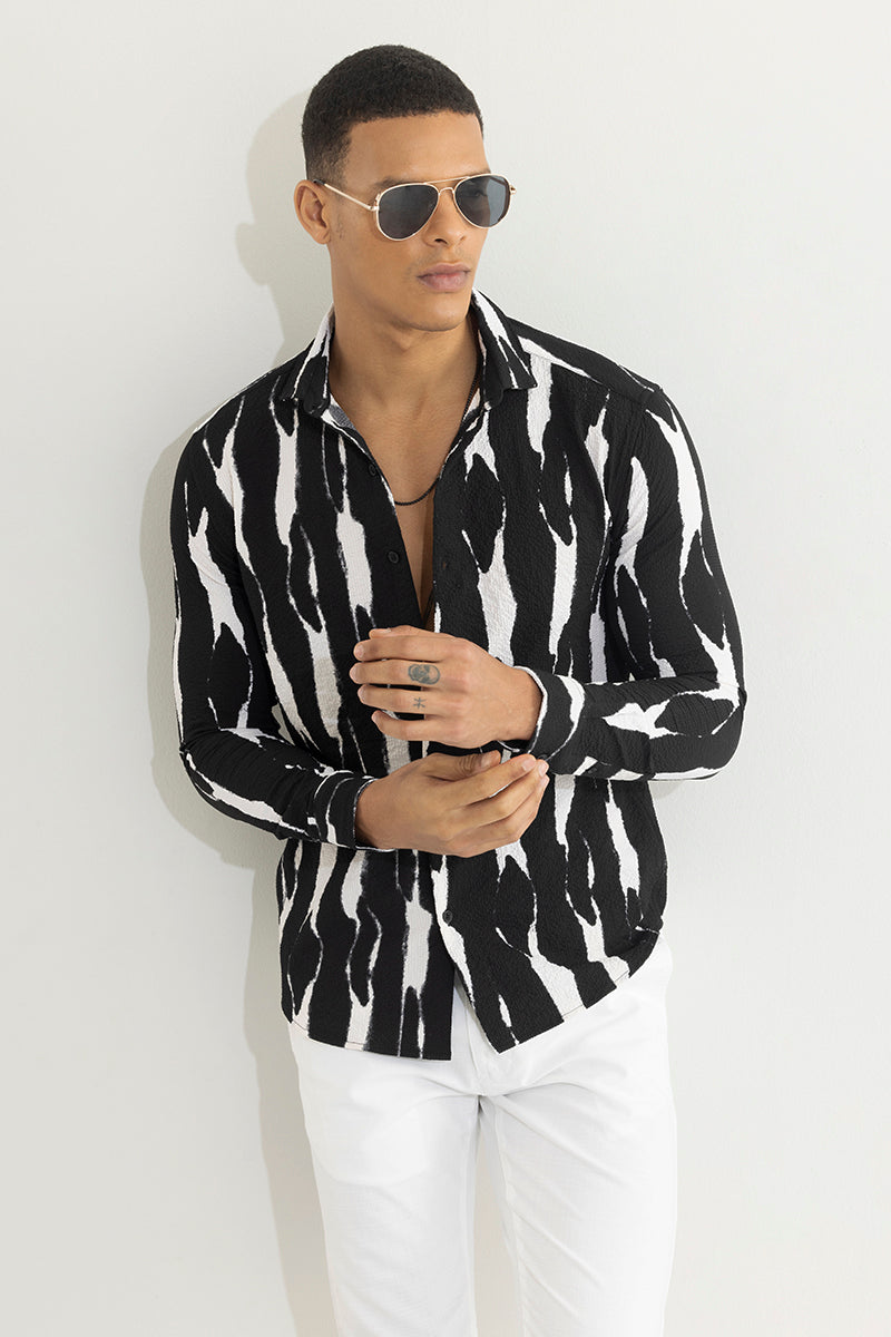 Submerged Stripe Black Seersucker Shirt