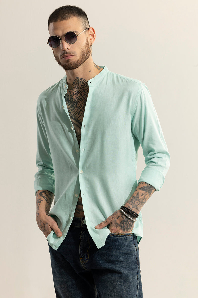 Classic Mandarin Mint Green Shirt