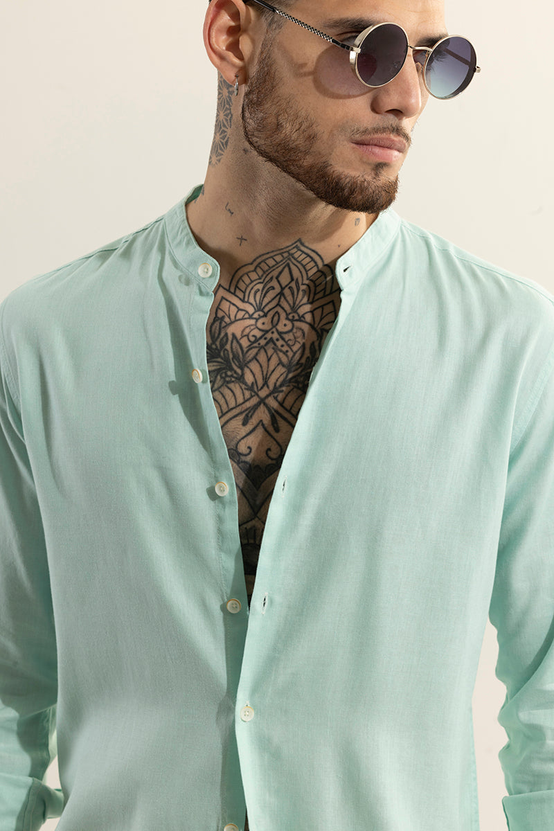 Buy Men's Classic Mandarin Mint Green Shirt Online | SNITCH