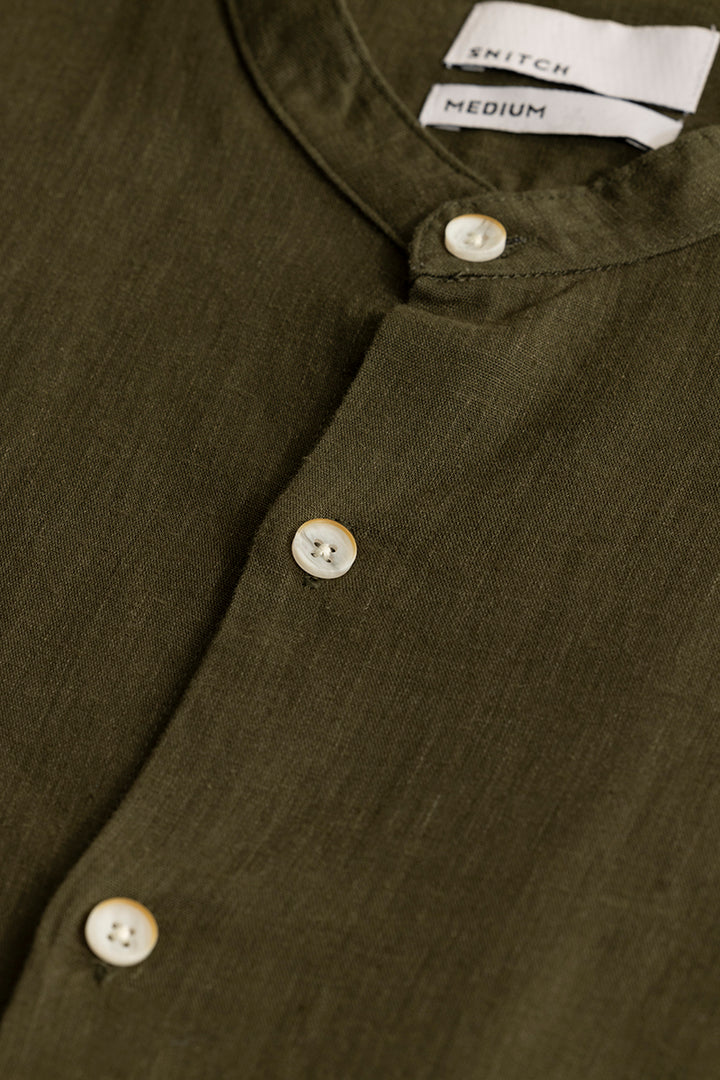 Classic Mandarin Olive Shirt