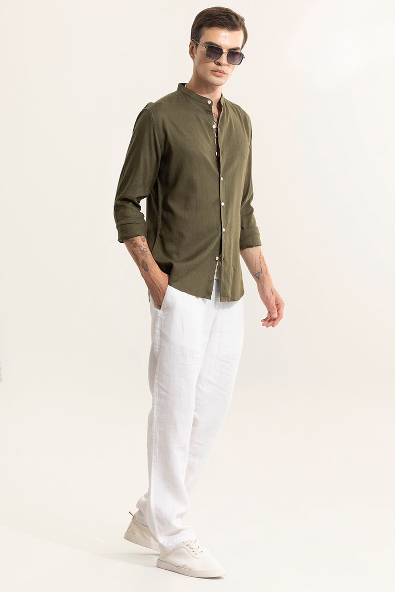 Classic Mandarin Olive Shirt