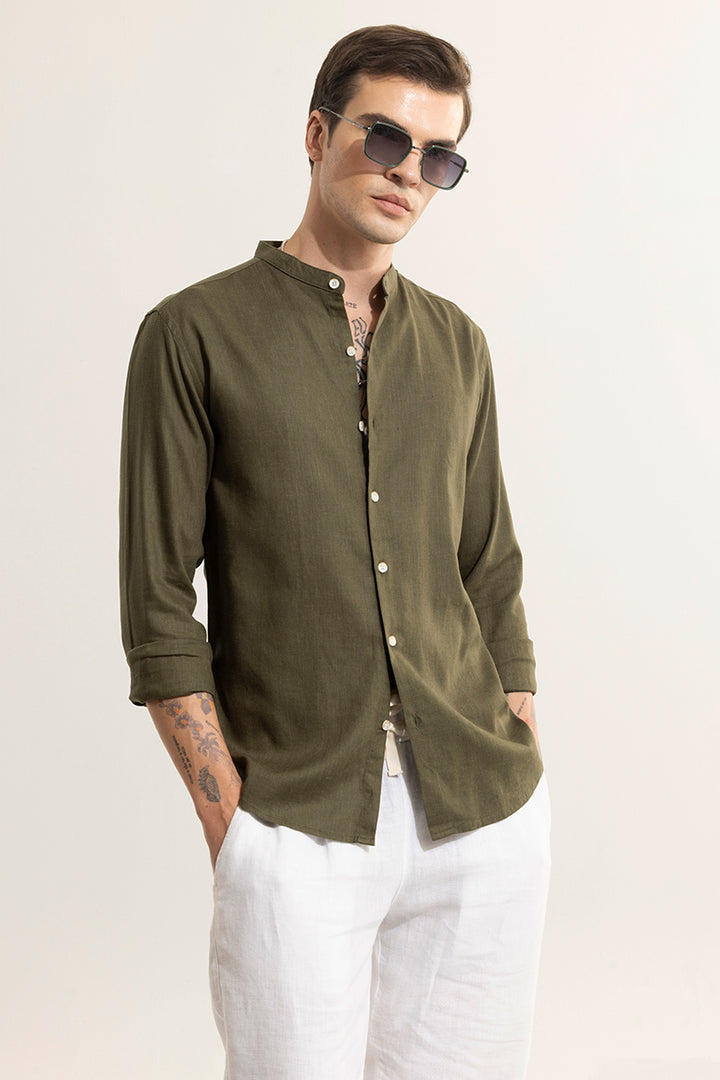 Classic Mandarin Olive Shirt