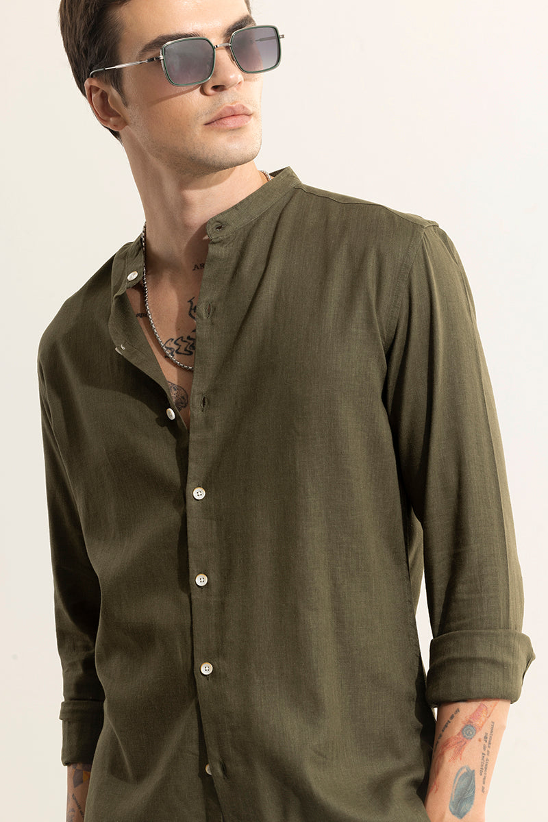 Buy Men's Classic Mandarin Olive Shirt Online | SNITCH