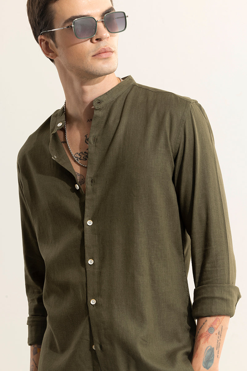 Classic Mandarin Olive Shirt