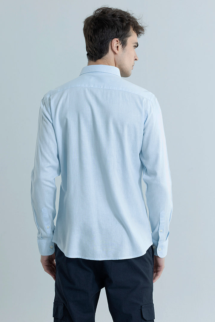 Sleek Style Plain Light Blue Linen Shirt