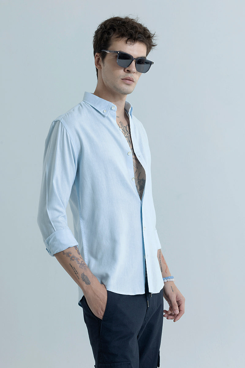 Sleek Style Plain Light Blue Linen Shirt