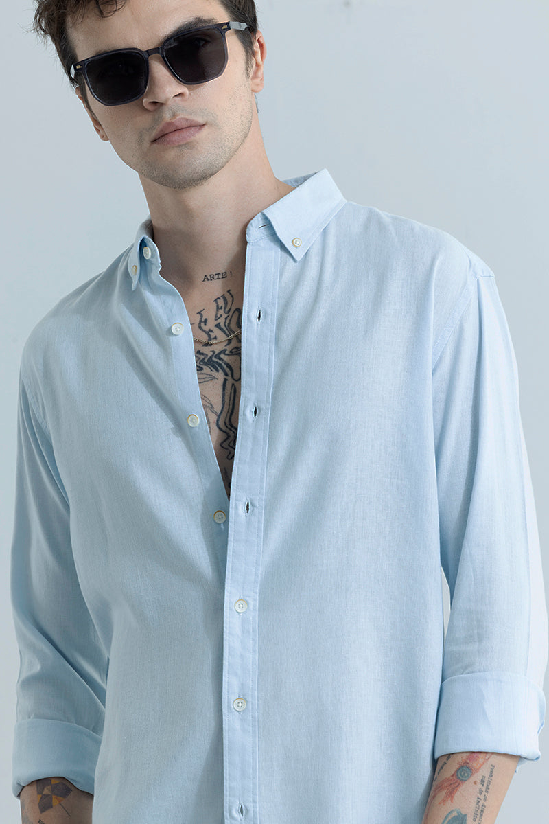 Sleek Style Plain Light Blue Linen Shirt