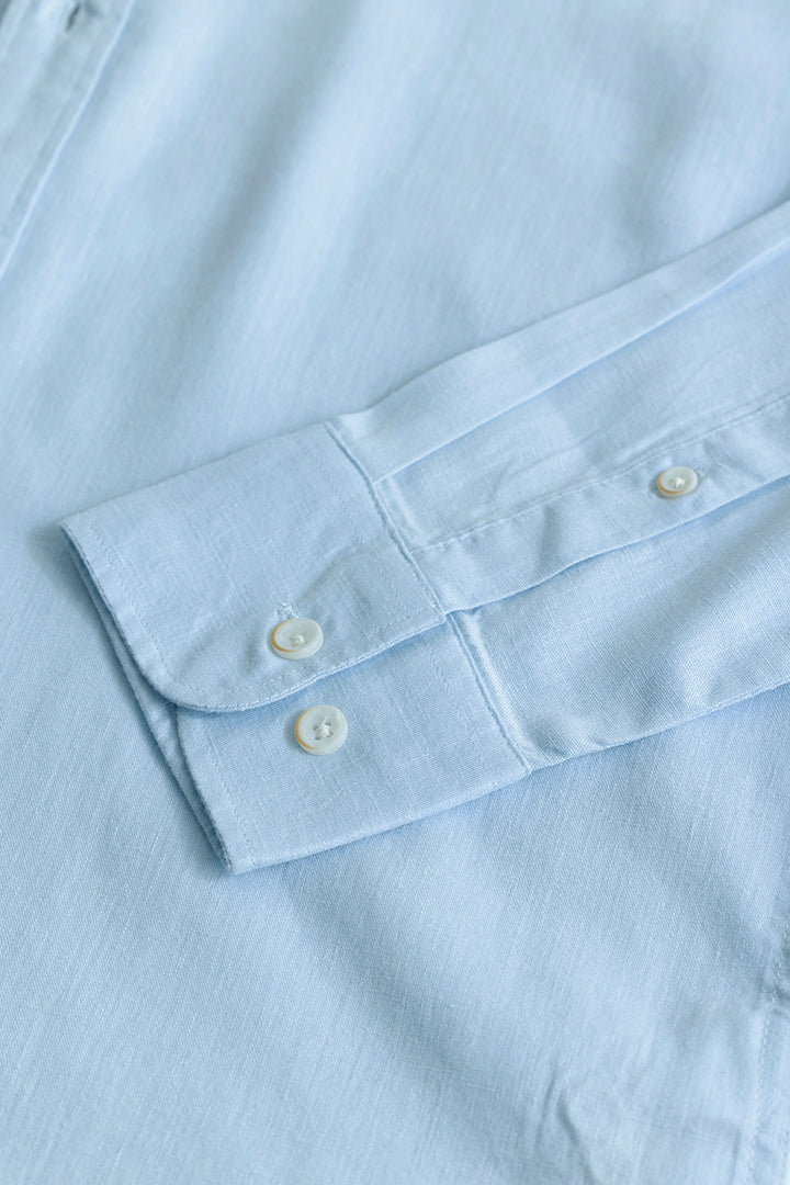 Sleek Style Plain Light Blue Linen Shirt