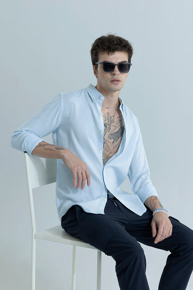 Sleek Style Plain Light Blue Linen Shirt