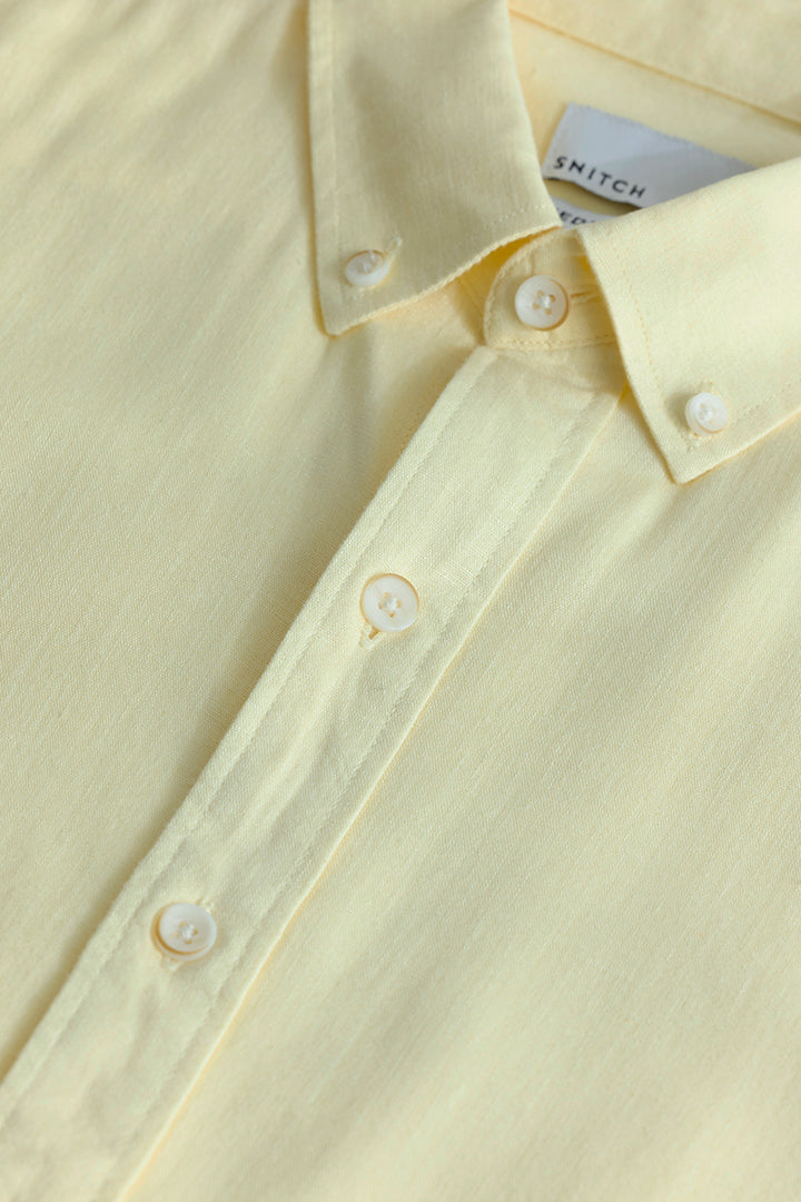 Sleek Style Plain Light Yellow Linen Shirt