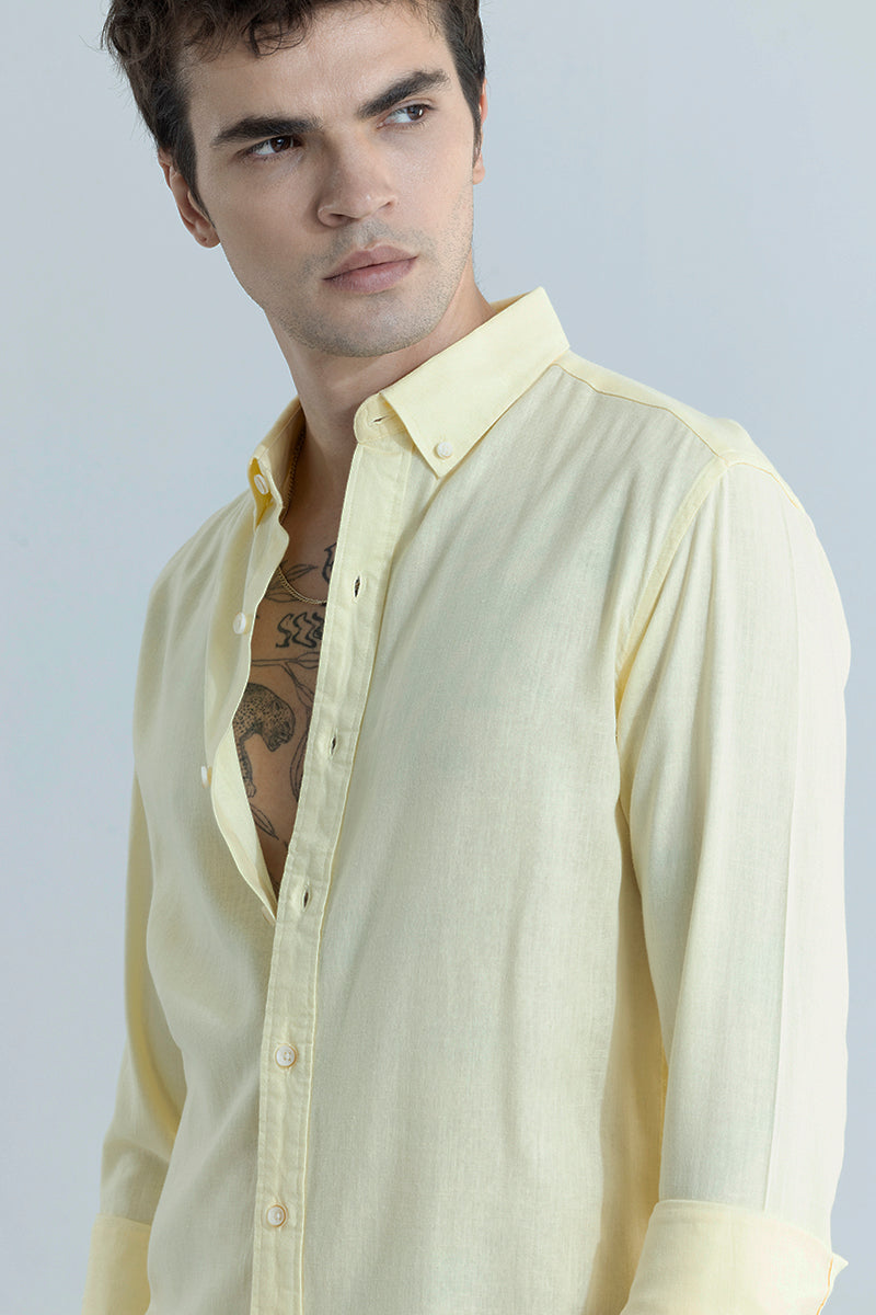 Sleek Style Plain Light Yellow Linen Shirt