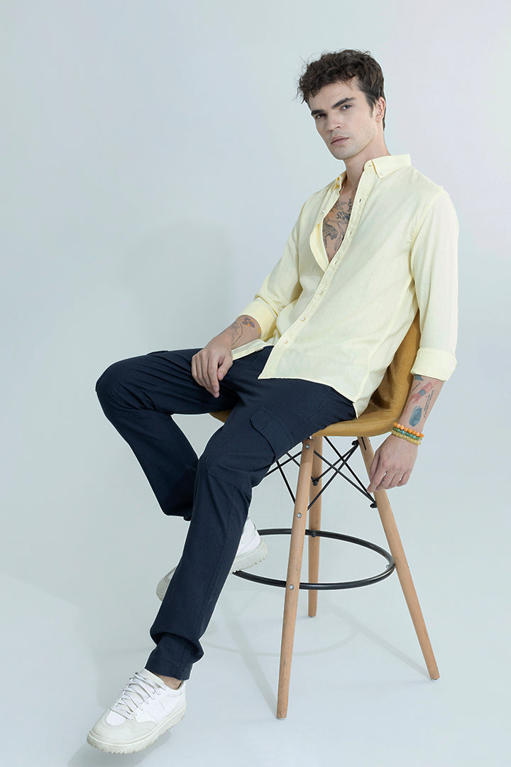 Sleek Style Plain Light Yellow Linen Shirt