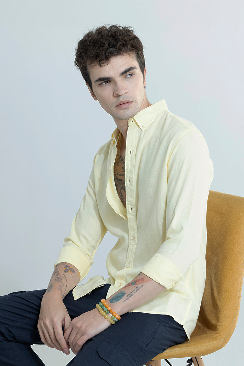 Sleek Style Plain Light Yellow Linen Shirt