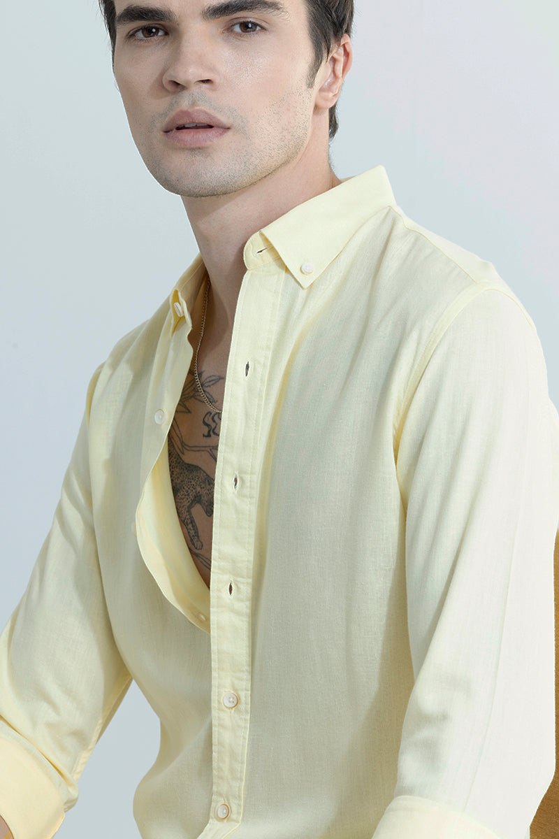 Sleek Style Plain Light Yellow Linen Shirt