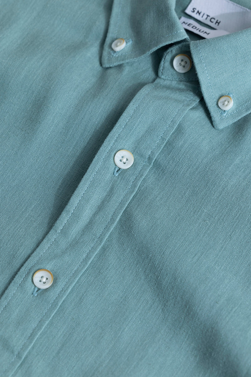 Sleek Style Plain Teal Green Linen Shirt