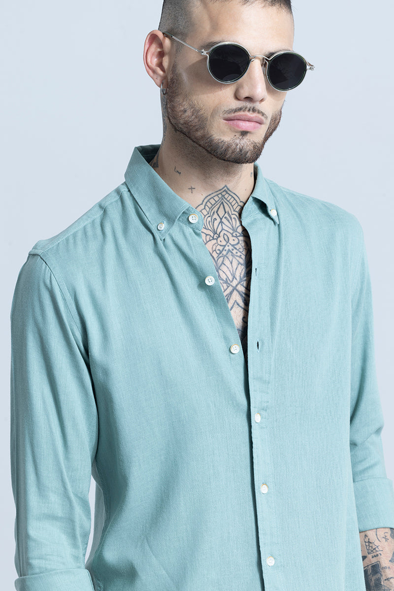 Sleek Style Plain Teal Green Linen Shirt