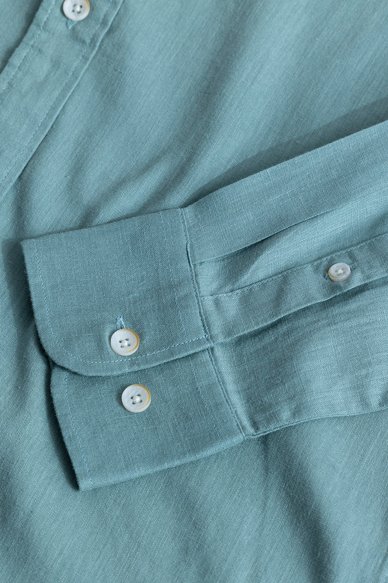 Sleek Style Plain Teal Green Linen Shirt