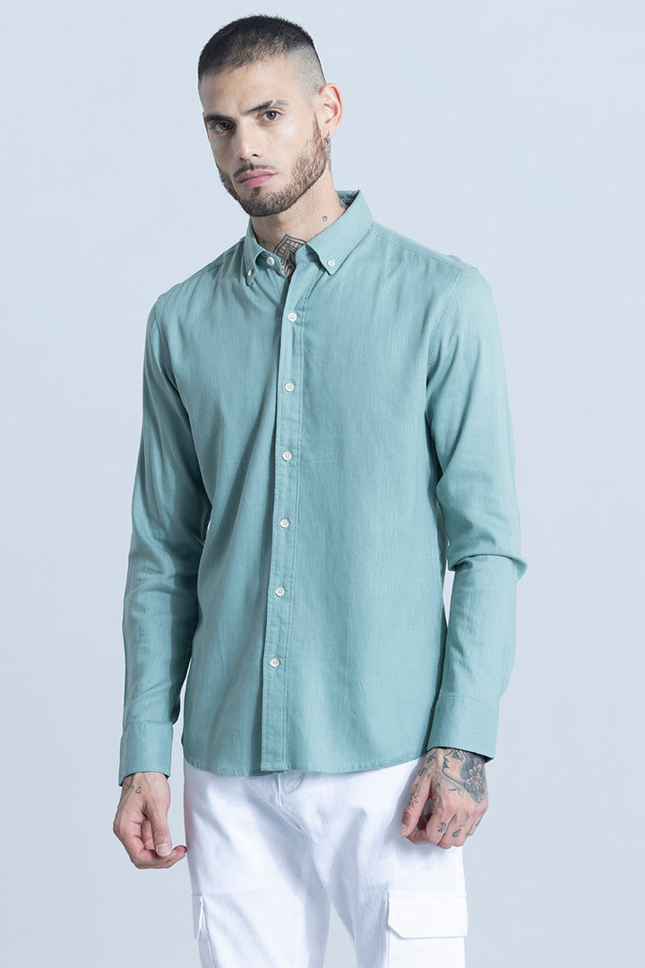 Sleek Style Plain Teal Green Linen Shirt