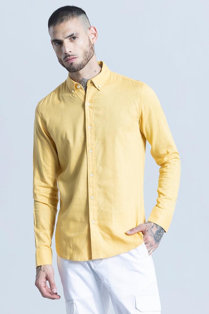 Sleek Style Plain Yellow Linen Shirt