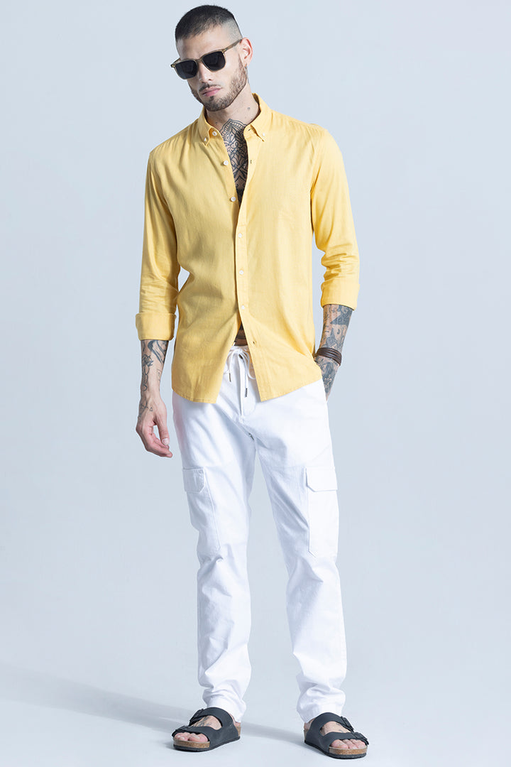 Sleek Style Plain Yellow Linen Shirt