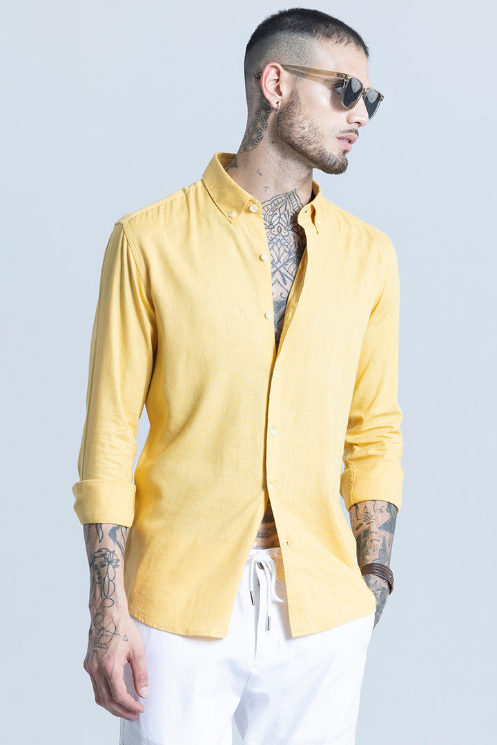 Sleek Style Plain Yellow Linen Shirt