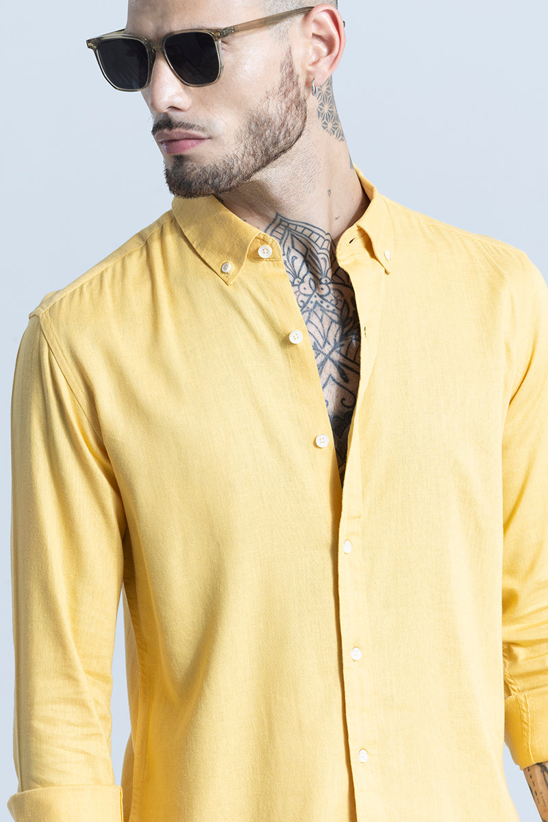 Sleek Style Plain Yellow Linen Shirt