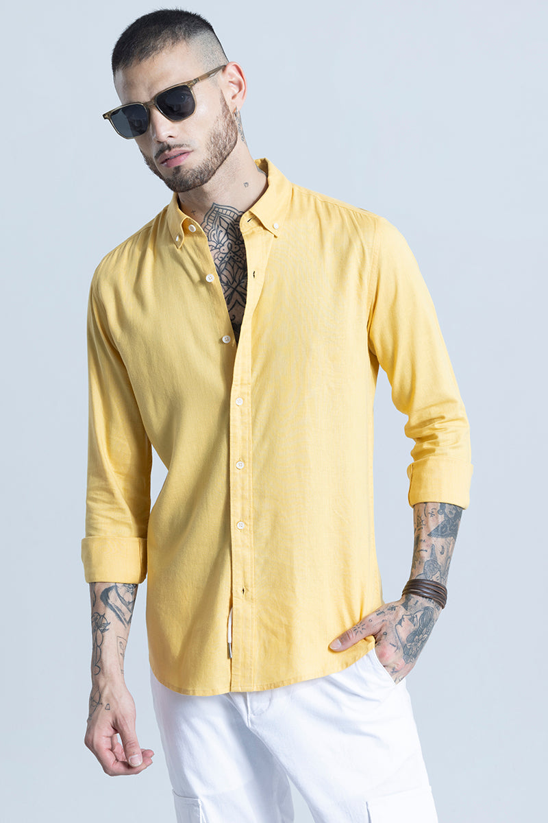 Sleek Style Plain Yellow Linen Shirt