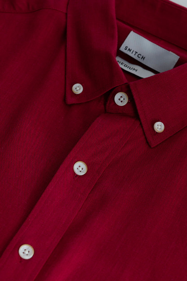 Sleek Style Plain Red Linen Shirt