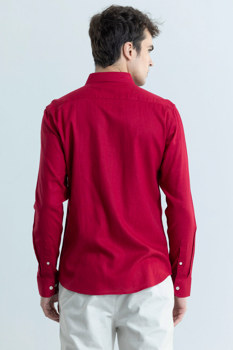 Sleek Style Plain Red Linen Shirt