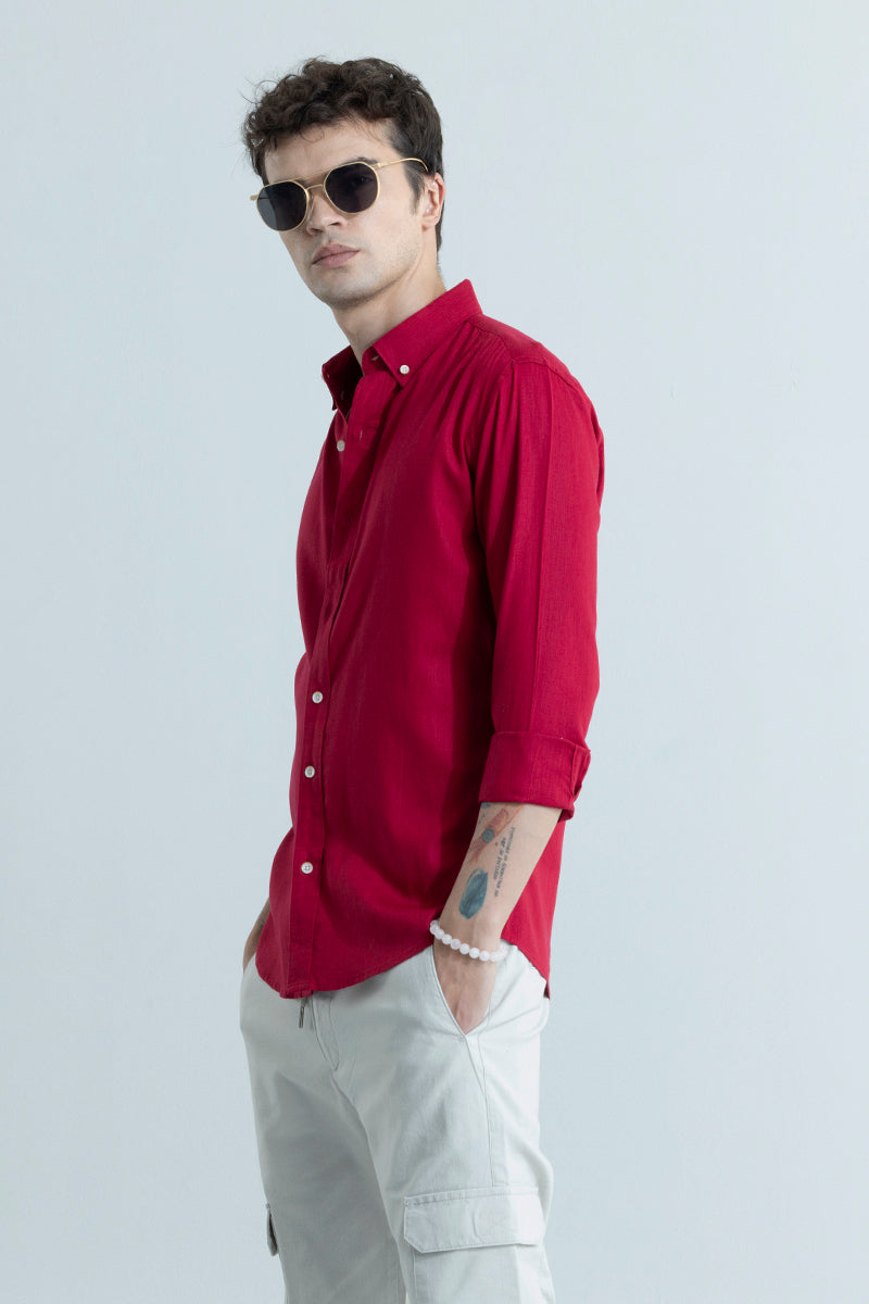 Sleek Style Plain Red Linen Shirt