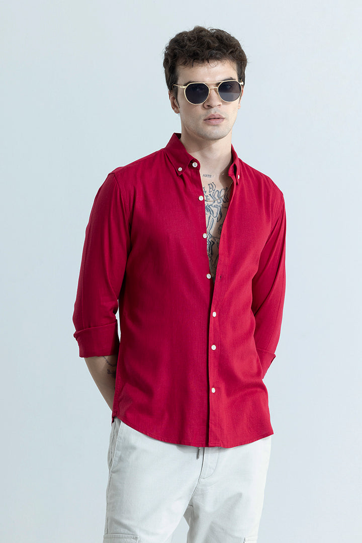 Sleek Style Plain Red Linen Shirt